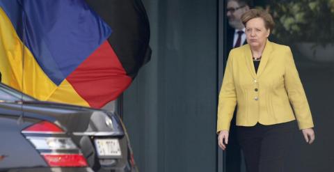 Angela Merkel hoy antes de recibir al presidente ucraniano Poroshenko. REUTERS