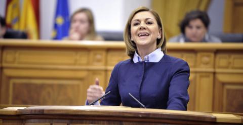 María Dolores de Cospedal, durante la celebración del pleno en las Cortes de Castilla-La Mancha./ EFE-Ismael Herrero