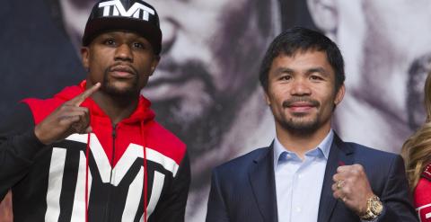 Mayweather y Pacquiao, cara a cara en la presentación del combate. /REUTERS