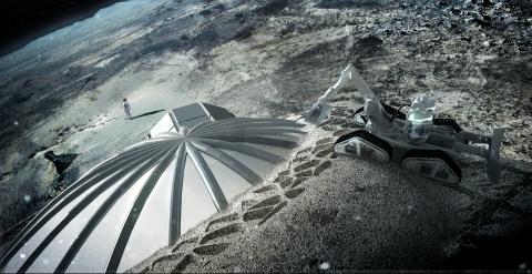 Ilustración de una base lunar en construcción. /ESA-Foster + Partners