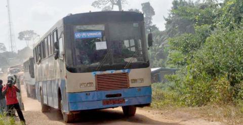 Autobuses de Naciones Unidas repatriando a migrantes.