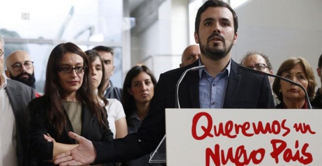 El candidato de Izquierda Unida a las generales, Alberto Garzón, durante la presentación de la candidatura de Unidad Popular, que está integrada básicamente por IU e independientes, hoy en Madrid. EFE/Fernando Alvarado