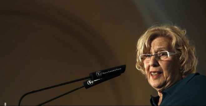 La alcaldesa de Madrid, Manuela Carmena, durante su intervención en un desayuno informativo celebrado en Madrid. EFE