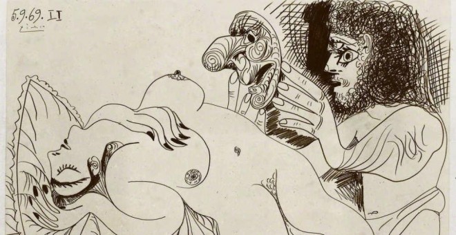 Nu Couché Et Homme Au Masque.- PICASSO