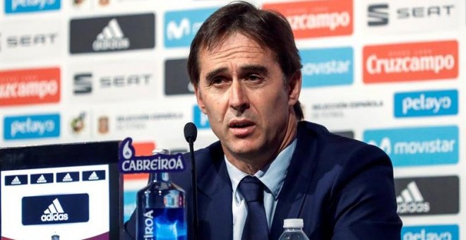 El seleccionador nacional de fútbol, Julen Lopetegui, anuncia la lista de jugadores para el Mundial de Rusia. - EFE