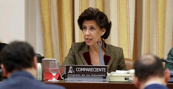 María José de la Fuente, presidenta del Tribunal de Cuentas, durante su comparecencia en la comisión del Congreso de los Diputadas. EFE/Chema Moya