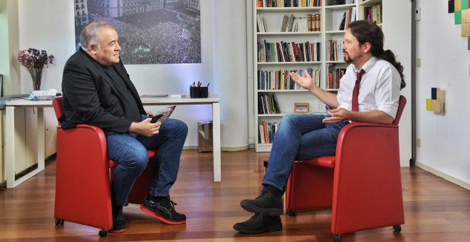 Pablo Iglesias durante la entrevista con Antonio Ferreras a una semana de la investidura de Pedro Sánchez / Daniel Gago - Podemos