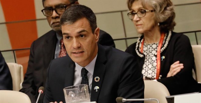 El presidente del Gobierno en funciones, Pedro Sánchez, en la Cumbre de Acción Climática convocada por el secretario general de la ONU, António Guterres. - EFE