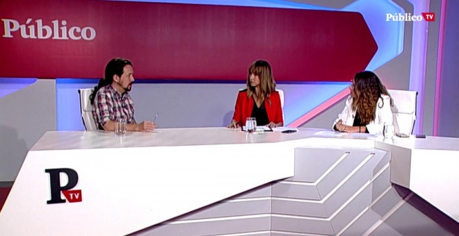 El líder de Unidas Podemos, Pablo Iglesias, en un momento de su entrevista con 'Público'. PÚBLICO TV