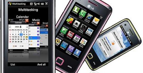 Un teléfono de LG con el sistema operativo Windows Mobile.