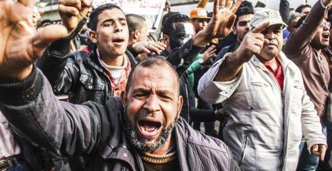 Manifestación en El Cairo con motivo del cuarto aniversario de la revolución de 2011. EFE