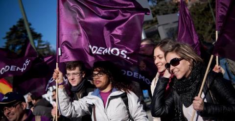 Más de 100.000 personas han participado este sábado en la Marcha del Cambia, convocada por Podemos en Madrid. -JAIRO VARGAS