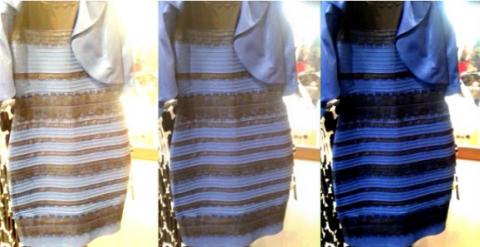 ¿Qué ves aquí? Unos ven los dos primeros en blanco y amarillo y el tercero en negro y azul. Otros lo ven todos azul y negro.