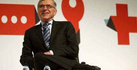 El presidente de la FCC, Tom Wheeler, durante su intervención en el Congreso Mundial de Móviles que se celebra en Barcelona. EFE