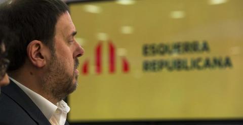 El presidente de ERC, Oriol Junqueras, durante su intervención en el Consell Nacional del partido. / EFE