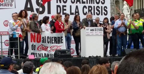 Cándido Mández (UGT) durante su discurso en la movilización en Madrid./ JORGE OTERO