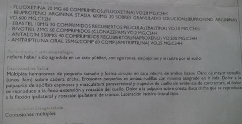 Fragmento del parte médico de Isabel María Rodríguez