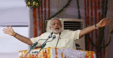 El Primer Ministro de la India hablando en la localidad de Mathura.