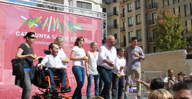 Mitín que Catalunya Sí Que es Pot (CSQP) ha celebrado este mediodía en Lleida./ MARC FONT