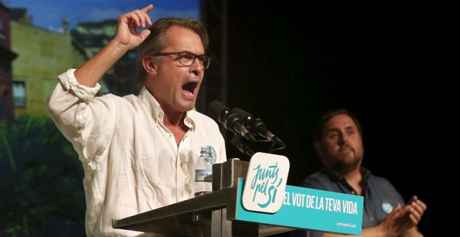 El presidente de la Generalitat y candidato de Junts pel Sí, Artur Mas, durante su intervención en el acto central de campaña de la formación Junts pel Sí. - EFE