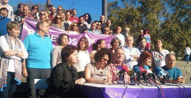 Un momento de la rueda de prensa en Bilbao./ D. A.