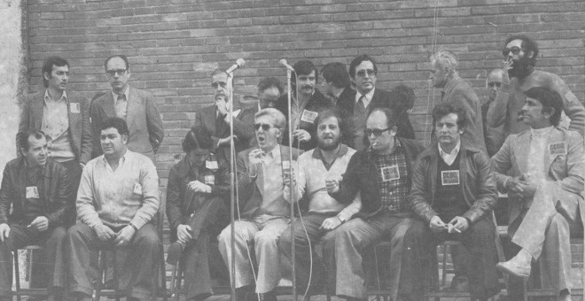 Zaguirre, en el centro, durante el 1º de mayo de 1978 en Gijón