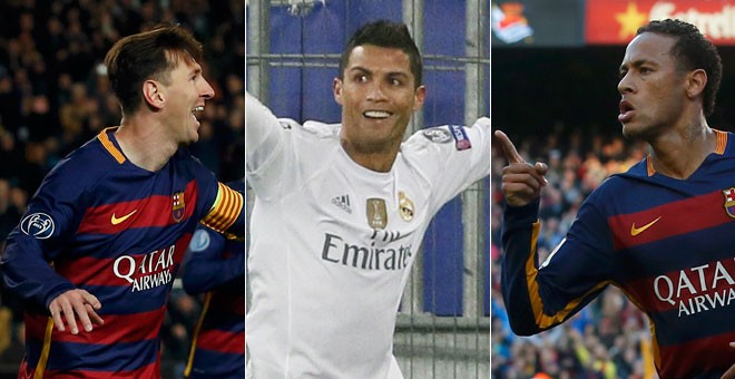 Messi, Cristiano Ronaldo y Neymar. REUTERS