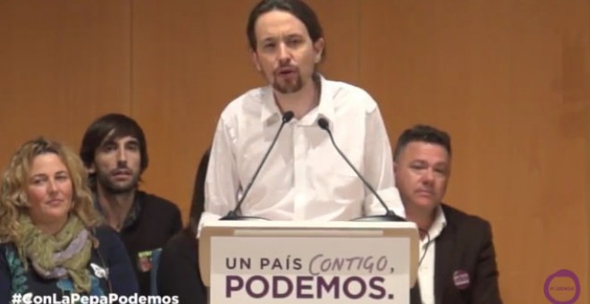 Pablo Iglesias, al inicio de su intervención en Cádiz