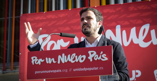 Alberto Garzón en el mitín de Alcalá de Henares.