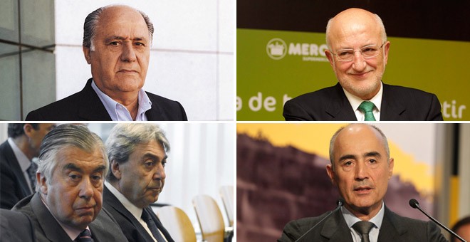 De izquierda a derecha y de arriba a abajo, Amancio Ortega (Inditex), Juan Roig (Mercadona); Alberto Cortina y Alberto Alcocer, y Rafael del Pino (Ferrovial). EFE/REUTERS