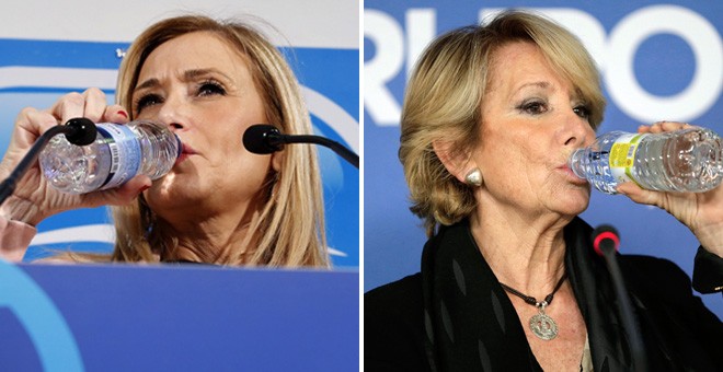 La presidenta de la Comunidad de Madrid, Cristina Cifuentes, y la dimitda presidenta del PP autonómico, Esperanza Aguirre. EFE