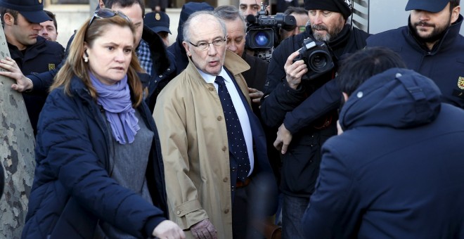 El vicepresidente del Gobierno y ex director gerente del FMI, Rodrigo Rato, a su salida de los juzgados de Plaza de Castilla, donde compareció la semana pasada. REUTERS