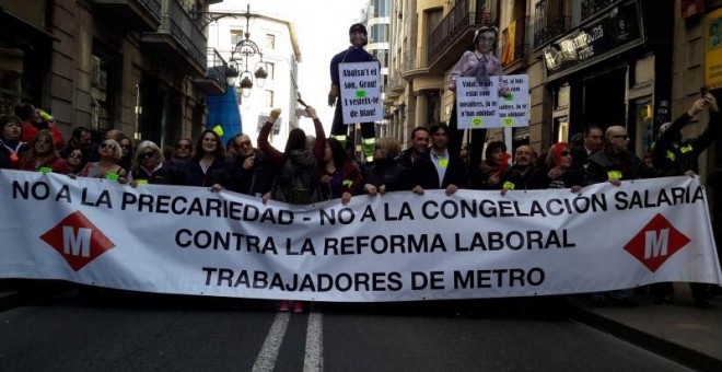 Manifestación de los trabajadores del metro de Barcelona.