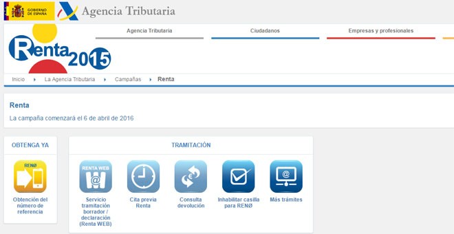 Página web de la Agencia Tributaria para la tramitación de la declaración del IRPF de 2015.