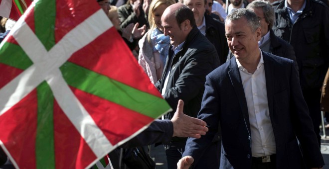 El lehendakari, Iñigo Urkullu, durante la celebración del Aberri Eguna, Día de la Patria vasca, en Bilbao. EFE/Miguel Toña