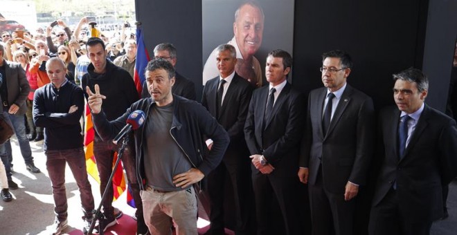 Luis Enrique durante su discurso en el homenaje a Johan Cruyff. /EFE