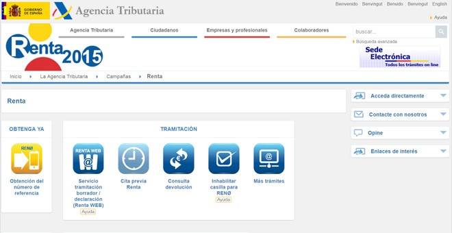 Página web de la Agencia Tributaria para tramitar la declaración del IRPF