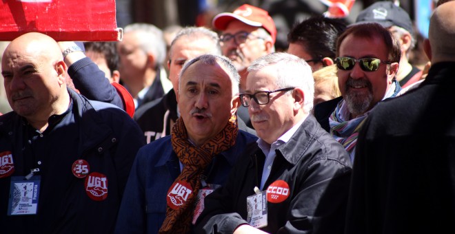 Los secretarios generales de UGT, Josep María Àlvare (Izq) y el de CCOO, Ignacio Fernández Toxo. JAIRO VARGAS