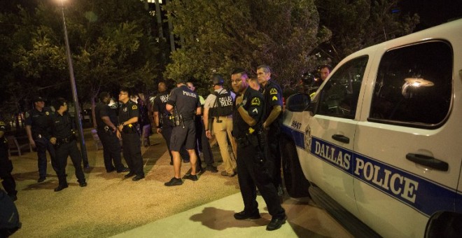 Imagen de la protesta contra la violencia policial en Dallas./ AFP