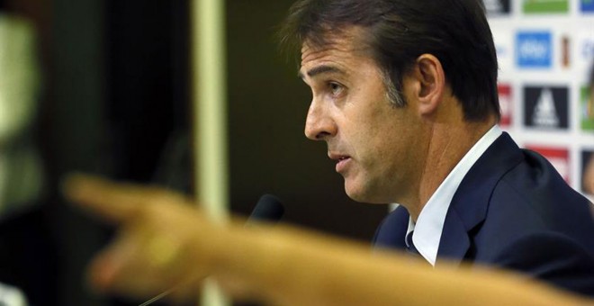 El entrenador guipuzcoano Julen Lopetegui durante su presentación como nuevo seleccionador español.- EFE