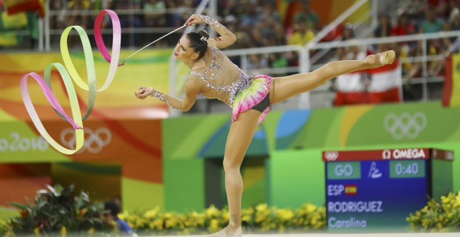 Carolina Marín durante su ejercicio de cinta en los Juegos Olímpicos. /REUTERS