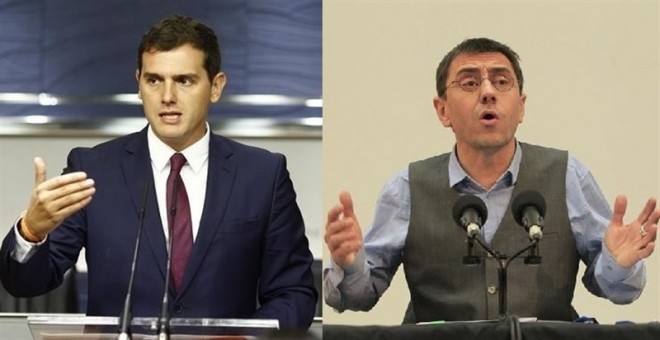 Albert Rivera (izquierda), líder de Ciudadanos y Juan Carlos Monedero (derecha), fundador de Podemos/EUROPA PRESS