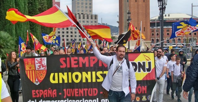 Manifestación de la extrema derecha en Barcelona con motivo del 12 de octubre./ EP