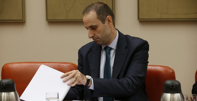 El presidente del FROB, Jaime Ponce, durante su comparecencia ante la Comisión de Economía del Congreso. EFE/Zipi