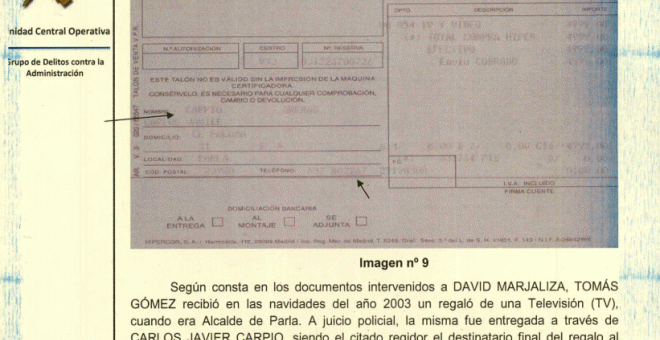 Factura del plasma que el líder de Punica regaló a Tomás Gómez, alcalde de Parla