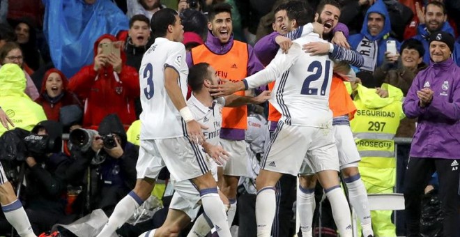 Morata celebra su gol al Athletic. EFE/JuanJo Martín