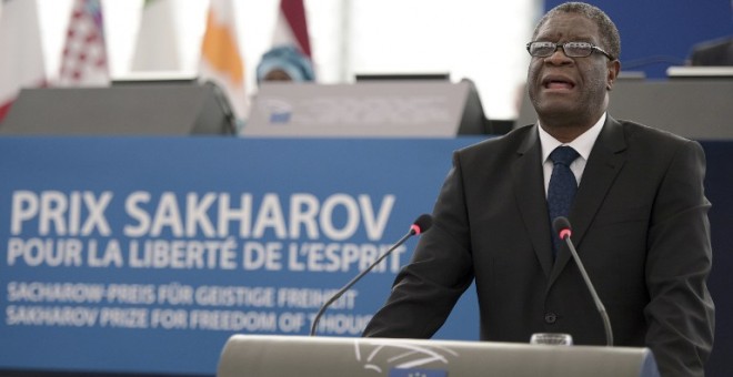 Denis Mukwege, durante la ceremonia de entrega del Premio Sájarov en el Parlamento Europeo. - AFP