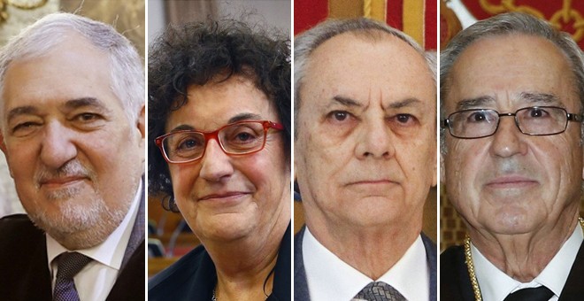 De izquierda a derecha, los cuatro nuevos magistrados del Tribunal Constitucional: el exfiscal general de Estado, Cándido Conde-Pumpido, la catedrática de Derecho Constitucional María Luisa Balaguer, el catedrático de Derecho del Trabajo Alfredo Montoya,