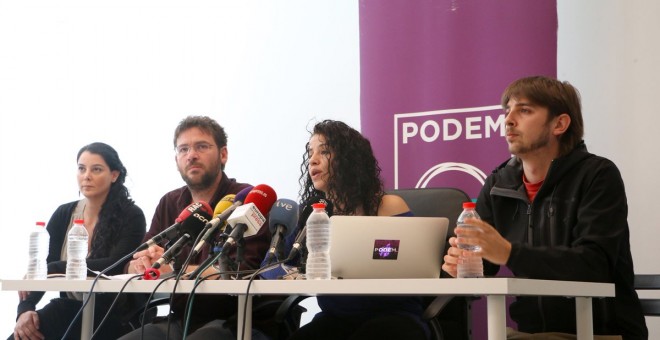 La roda de premsa on s'han donat a conèixer els resultats de la consulta. PODEM