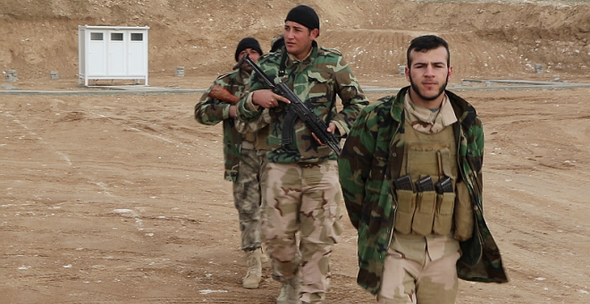 Milicianos del NPU en el campo de entrenamiento de Alqosh. Ferran Barber